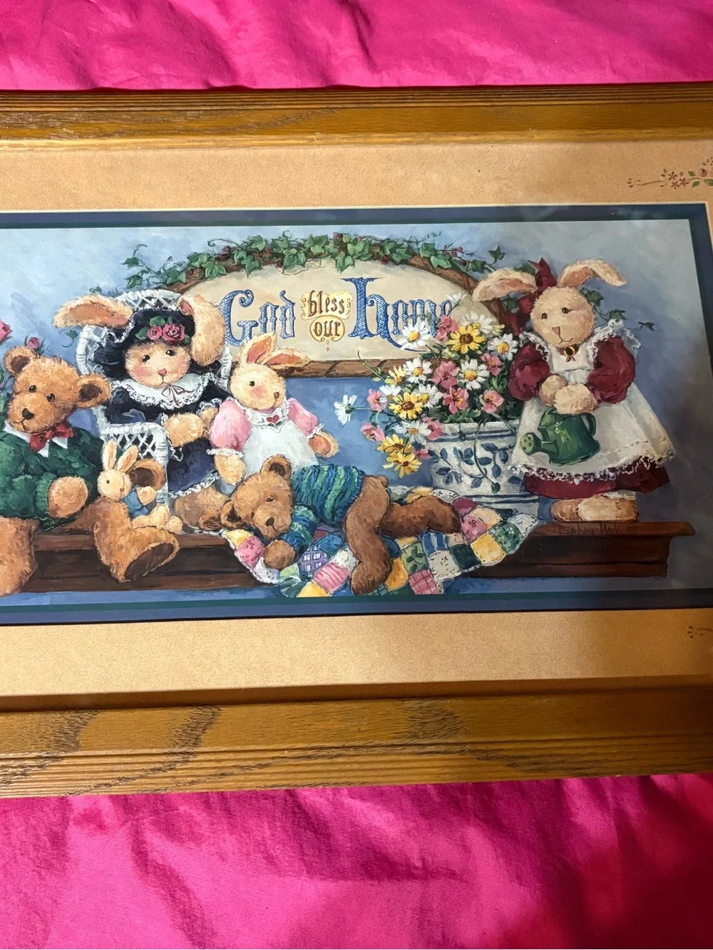 Vintage Nursery Bunny and Teddy Shelf Art - Multicolor - Picture 1 of 3